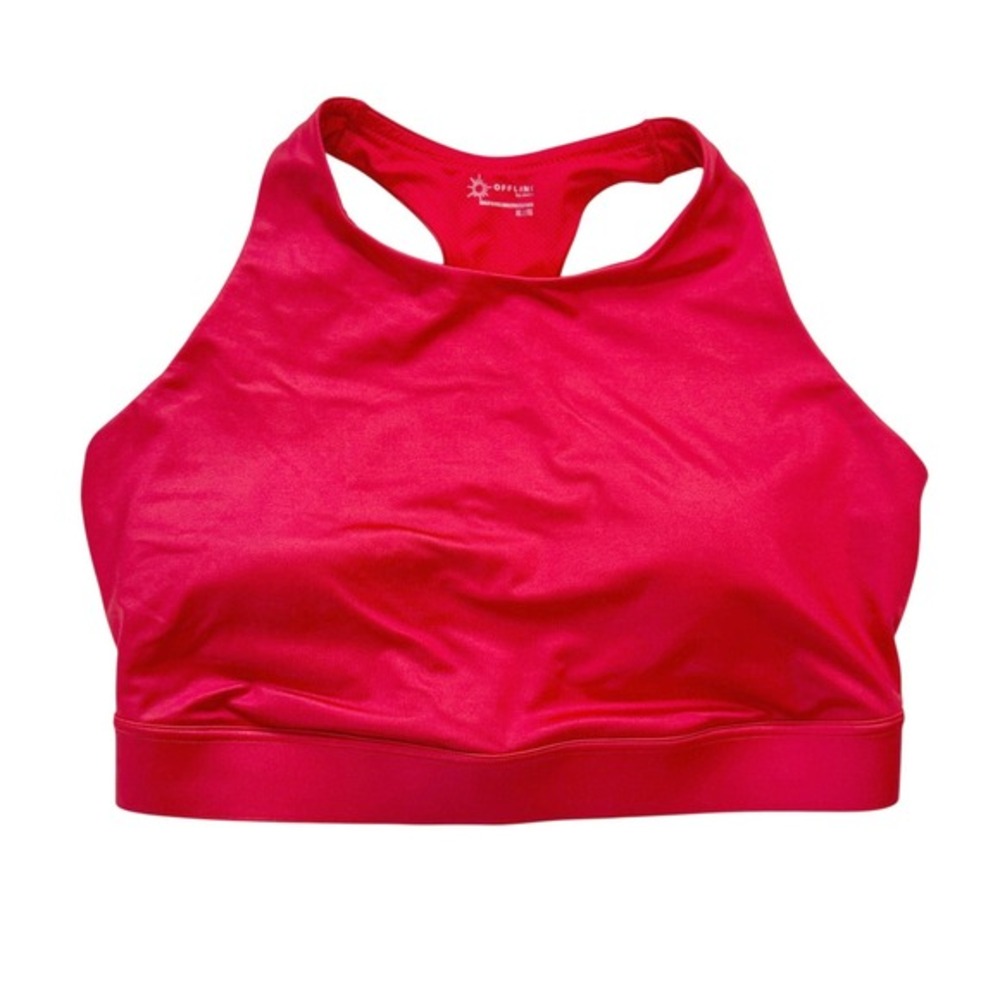 OFFLINE By Aerie Goals Gloss High Neck Sports Bra Red Racerback XL